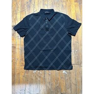 Express Polo Shirt Men's XL Black Checkered Slit‎ Short Sleeve Golf Performance